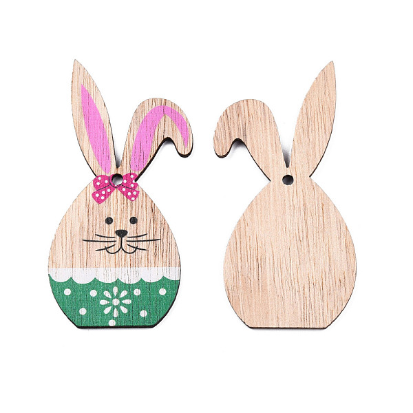 

PandaHall Single-Sided Printed Wood Big Pendants, Rabbit Charm, Sea Green, 97x45x2.5mm, Hole: 3.5mm Wood Rabbit
