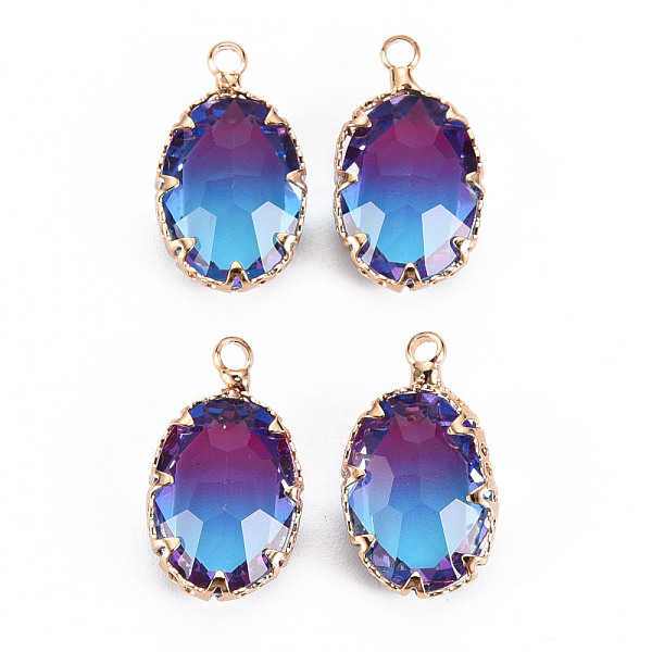 

PandaHall Gradient Color Glass Pendants, with Brass Prong Settings, Faceted, Oval, Light Gold, Dodger Blue, 19x11x5.5mm, Hole: 1.6mm...