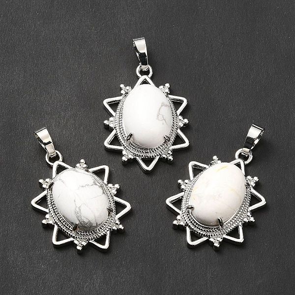 

PandaHall Natural Howlite Pendants, Flower Charms, with Platinum Tone Brass Findings, Cadmium Free & Lead Free, 32x23x9.5~10.5mm, Hole...
