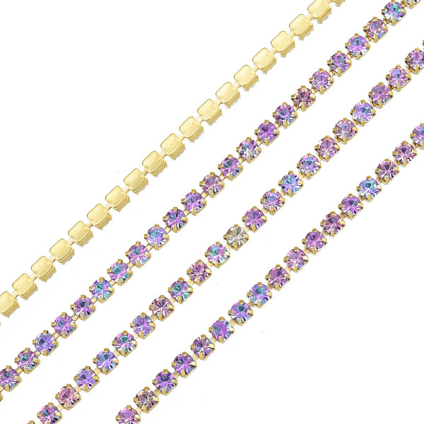 

PandaHall Brass Rhinestone Strass Chains, AB Color Rhinestone Cup Chain, Raw(Unplated), Light Amethyst AB, 2x2.5mm, about 23.62 Feet..., Purple