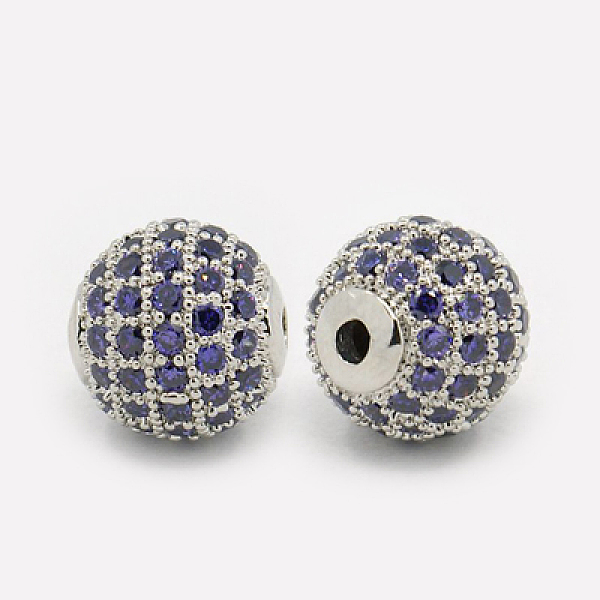 

PandaHall Brass Micro Pave Cubic Zirconia Beads, Round, Mauve, Platinum, 10mm, Hole: 1.5mm Brass+Cubic Zirconia Round