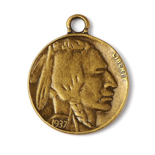 

PandaHall Tibetan Style Alloy Coin Pendants, Flat Round with Indian Head and Buffalo, Cadmium Free & Nickel Free & Lead Free, Antique Bronze...
