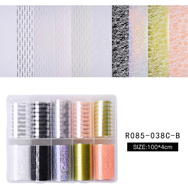 

PandaHall Nail Art Transfer Stickers, Nail Decals, DIY Nail Tips Decoration for Women, Mixed Color, Word, 100x4cm, 10rolls/box Plastic Word..., Multicolor