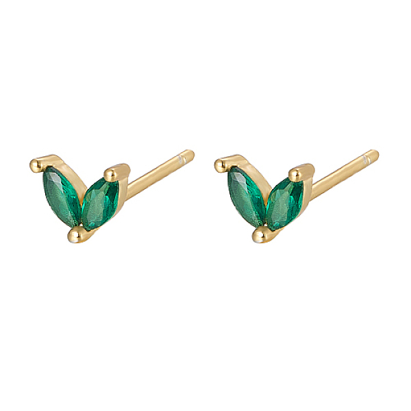 

PandaHall Golden 925 Sterling Silver Micro Pave Cubic Zirconia Stud Earrings, Leaf, Dark Green, 5.5mm Cubic Zirconia Leaf