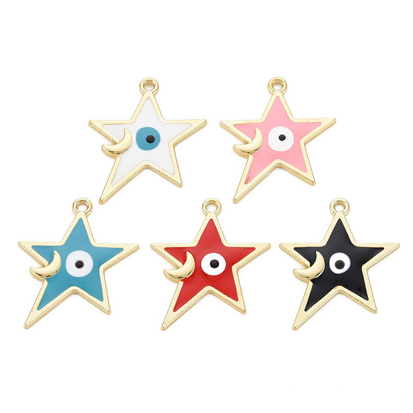

PandaHall Rack Plating Alloy Enamel Pendants, Cadmium Free & Nickel Free & Lead Free, Star with Eye, Light Gold, Mixed Color, 27.5x24x2mm..., Multicolor
