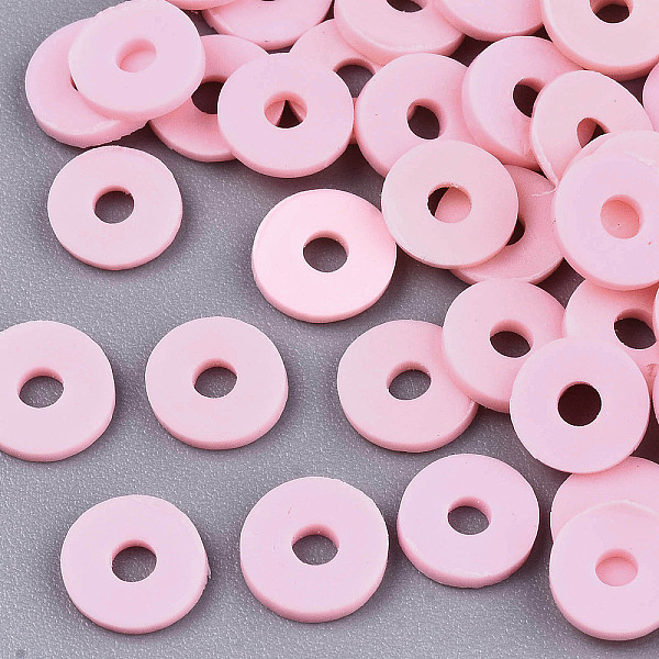 PandaHall Handmade Polymer Clay Beads, for DIY Jewelry Crafts Supplies, Disc/Flat Round, Heishi Beads, Pearl Pink, 8x1mm, Hole: 2mm, about...