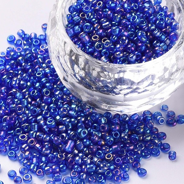

PandaHall Round Glass Seed Beads, Transparent Colours Rainbow, Round, Blue, 2mm Glass Blue