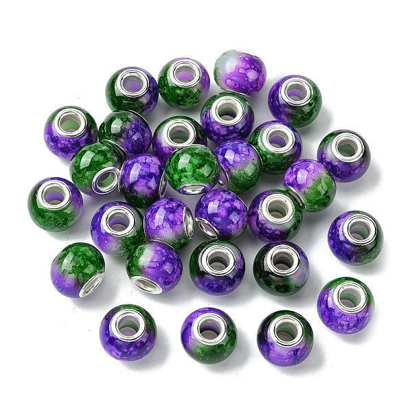 

PandaHall Two Tone Glass European Beads, Large Hole Beads, with Silver Tone Brass Double Cores, Rondelle, Purple, 15x11mm, Hole: 5mm...