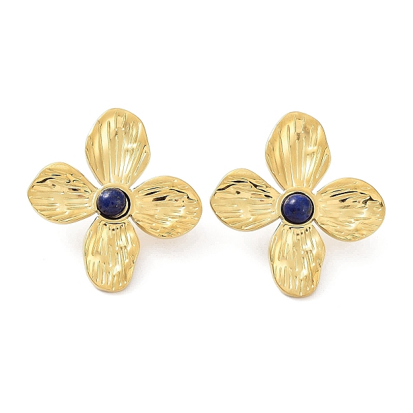 

PandaHall Natural Lapis Lazuli Flower Stud Earrings, Real 18K Gold Plated 304 Stainless Steel Earrings, 32.5x30mm Lapis Lazuli Flower