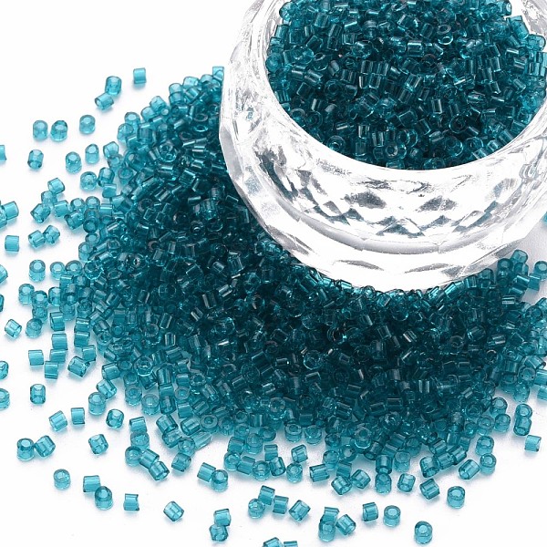 

PandaHall Transparent Glass Cylinder Beads, Seed Beads, Round Hole, Teal, 1.5~2x1~2mm, Hole: 0.8mm, about 8000pcs/bag, about 1pound/bag..., Cyan