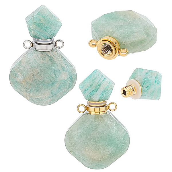 

PandaHall Unicraftale 2Pcs 2 Colors Rhombus Natural Amazonite Perfume Bottle Pendants, with 304 Stainless Steel Findings, Faceted, Golden &...
