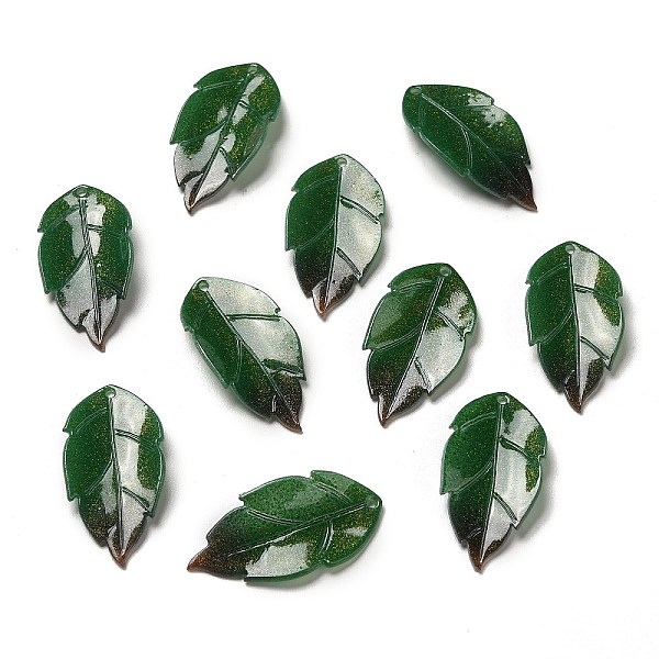 

PandaHall Acrylic Pendants, Leaf, Green, 30~31x15~16x3~4mm, Hole: 1~1.4mm Acrylic Leaf Green
