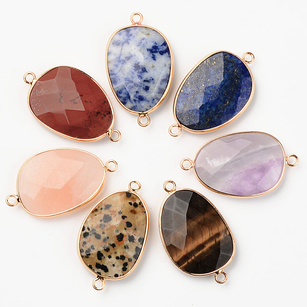 

PandaHall Natural Gemstone Links, with Light Gold Plated Edge Brass Loops, Mixed Natural Gemstone, Oval, Faceted, 38x22.5x6mm, Hole: 2mm...