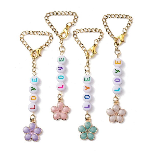 

PandaHall Valentine's Day Alloy Enamel & Acrylic Pendant Decorations, with 304 Stainless Steel Twisted Chains, Flower with LOVE, Golden...