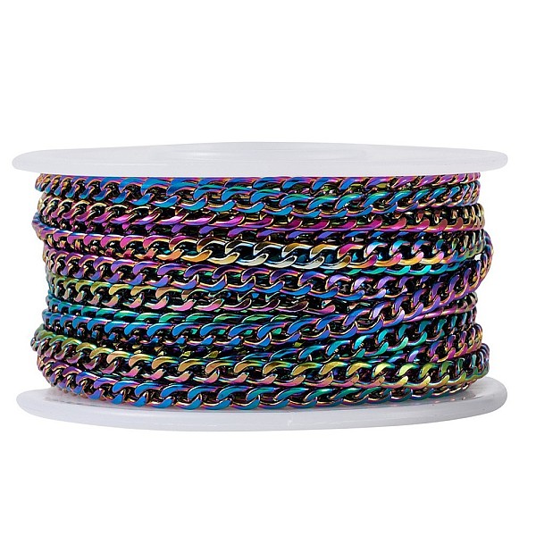 

PandaHall Ion Plating(IP) 304 Stainless Steel Curb Chains, Twisted Chain, with Spool, Unwelded, Rainbow Color, 6.5x4.5mm, about 16.40 Feet...
