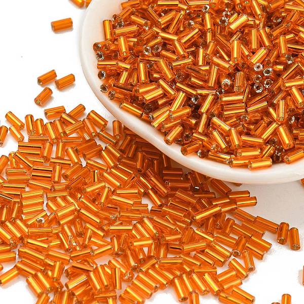 

PandaHall Glass Bugle Beads, Silver Lined, Dark Orange, 5x2mm, Hole: 0.5mm, about 16000pcs/bag. Glass