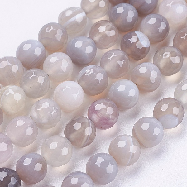 

PandaHall Natural Striped Agate/Banded Agate Beads Strands, Round, Faceted, Dyed, Gray, 8mm, Hole: 1mm, about 47~48pcs/strand, 14.8~15.1...
