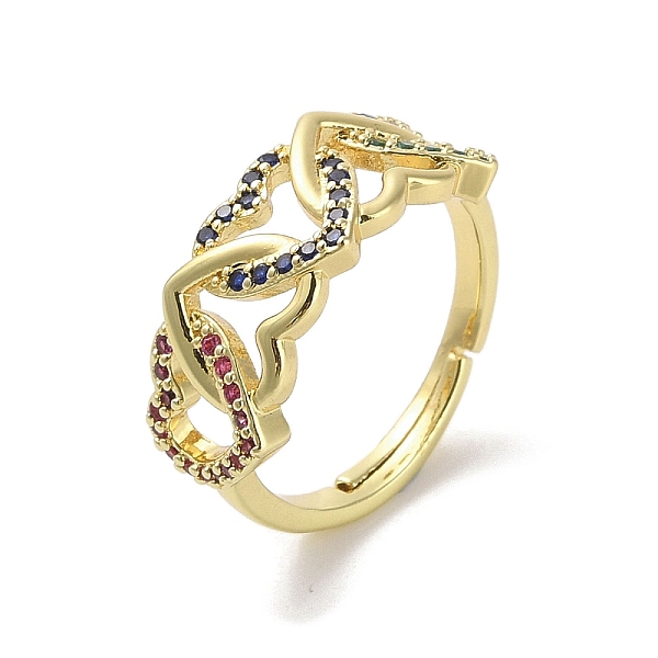 

PandaHall Real 18K Gold Plated Brass Micro Pave Cubic Zirconia Adjustable Rings, Heart, Mixed Color, US Size 8 1/4(18.3mm) Brass+Cubic..., Multicolor