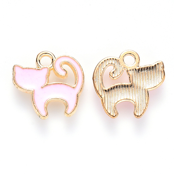 

PandaHall Alloy Enamel Charms, Cat Shape, Light Gold, Pink, 13x13x2mm, Hole: 1.8mm Alloy+Enamel Cat Shape Pink