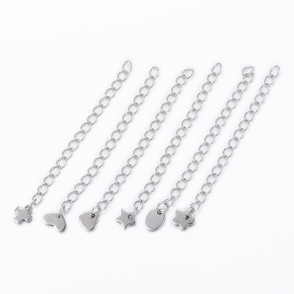 

PandaHall 304 Stainless Steel Chain Extender, with Charms, Stainless Steel Color, 55~59mmx2.8mm 304 Stainless Steel