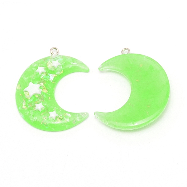 

PandaHall Resin Pendants, with Iron Loop, Moon with Star, Pale Green, 39x33x6.2mm, Hole: 2mm Resin Moon