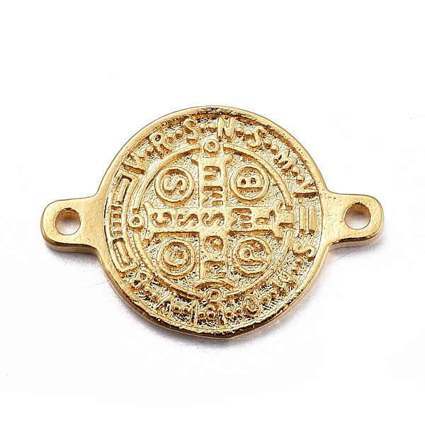

PandaHall Brass Links connectors, Flat Round with Saint Benedict Medal, Golden, 22x15x2mm, Hole: 1.4mm Brass Flat Round