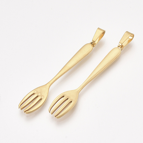

PandaHall 304 Stainless Steel Big Pendants, Fork Shape, Golden, 50x9x2mm, Hole: 7x4mm 304 Stainless Steel Tableware