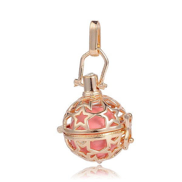 

PandaHall Golden Plated Brass Hollow Round Cage Pendants, with No Hole Spray Painted Brass Round Beads, Pink, 35x25x21mm, Hole: 3X8mm Brass...