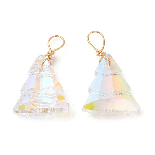 

PandaHall Glass Pendants, with Light Gold Brass Loops, Christmas Tree Charms, Lavender, 21~22x13~13.5x5~5.5mm, Hole: 5x3.5mm Brass+Glass..., Purple