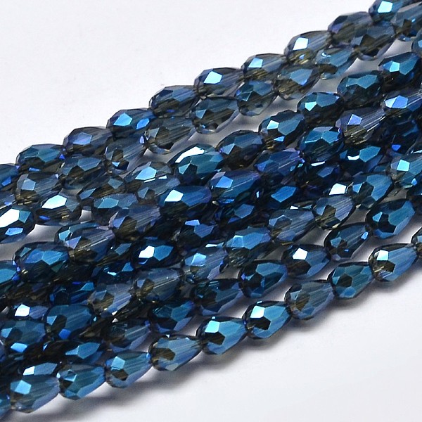 

PandaHall Faceted Teardrop Full Rainbow Plated Glass Bead Strands, Marine Blue, 5x3mm, Hole: 1mm, about 100pcs/strand, 17.7 inch~19.6 inch...