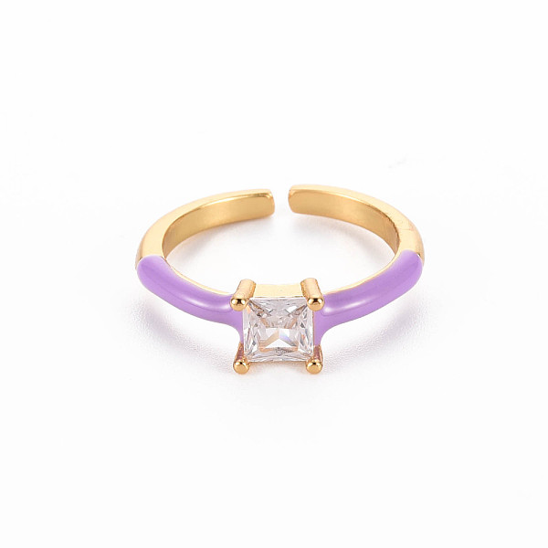 

PandaHall Brass Enamel Cuff Rings, Open Rings, Solitaire Rings, with Clear Cubic Zirconia, Nickel Free, Square, Golden, Dark Orchid, US Size...