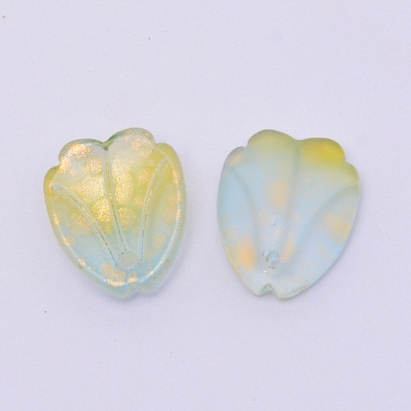 

PandaHall Handmade Lampwork Pendants, with Gold Foil, Petaline, Green Yellow, 15x12x4mm, Hole: 1mm Lampwork Petaline