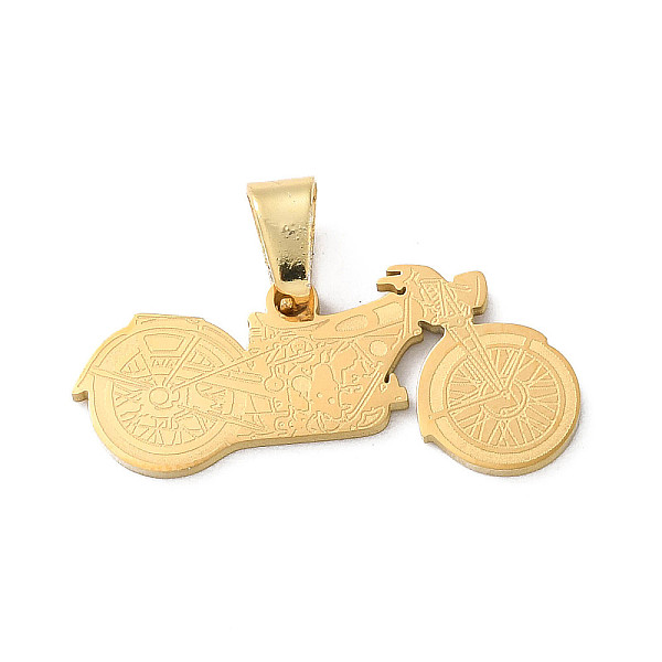 

PandaHall 201 Stainless Steel Pendants, Laser Cut, Motorbike Charm, Golden, 13x29.5x1.5mm, Hole: 7X5mm 201 Stainless Steel Motorbike