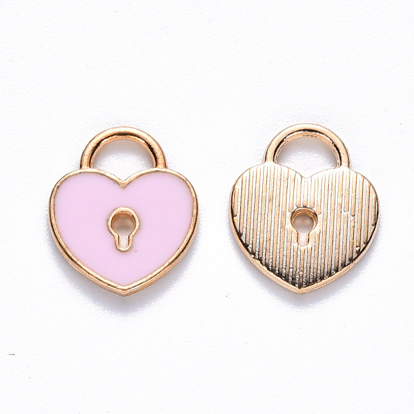 

PandaHall Alloy Enamel Charms, Heart Lock, Light Gold, Pink, 13x11x1.5mm, Hole: 3x4mm Alloy+Enamel Heart Pink