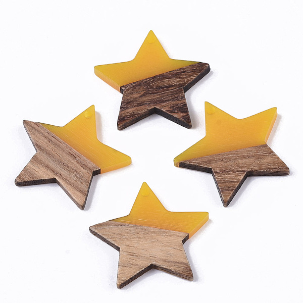 

PandaHall Transparent Resin & Wood Pendants, Star, Yellow, 26x28x4mm, Hole: 1.6mm Resin+Wood Star Yellow