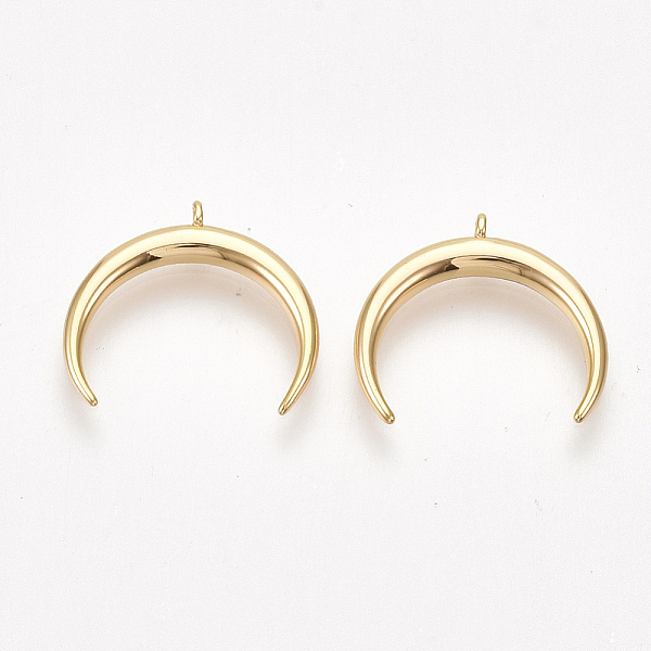 

PandaHall Brass Charms, Double Horn/Crescent Moon, Nickel Free, Real 18K Gold Plated, 13x14x1mm, Hole: 0.8mm Brass Moon