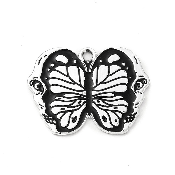 

PandaHall Halloween Alloy Enamel Pendants, Butterfly with Skull Charm, Platinum, Black, 20.5x28x1mm, Hole: 2mm Alloy+Enamel Butterfly Black