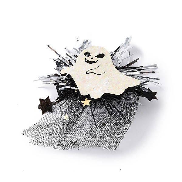 

PandaHall Halloween Theme Felt Alligator Hair Clips, with Iron Clips and Organza, for Child, Ghost, 101x82x15mm Cloth Ghost