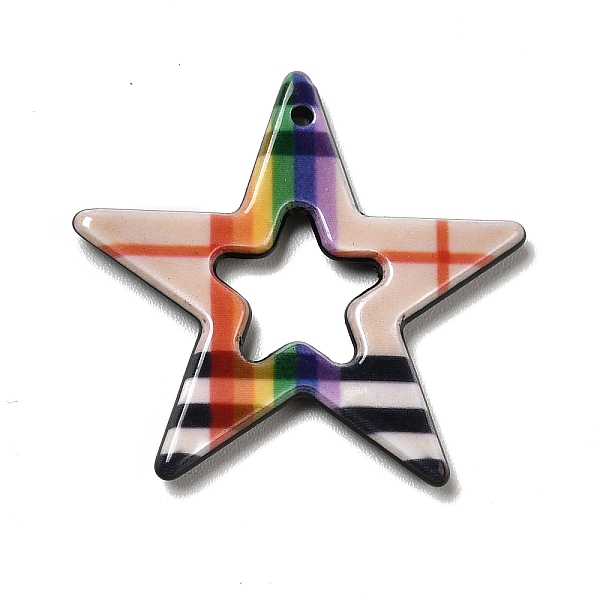 

PandaHall Acrylic Pendants, for DIY Earring Findings, Star with Tartan Pattern, Colorful, 27x28x2mm, Hole: 1.4mm Acrylic Star