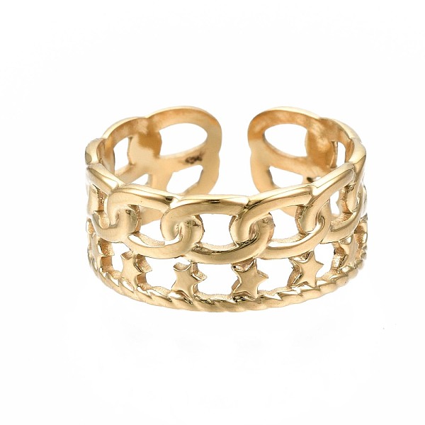 

PandaHall 304 Stainless Steel Star Open Cuff Ring, Chunky Hollow Ring for Women, Golden, US Size 6 3/4(17.1mm) 304 Stainless Steel