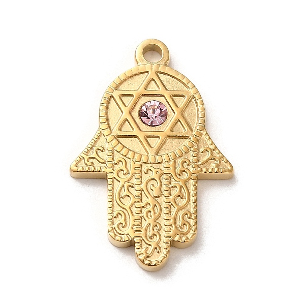 

PandaHall 304 Stainless Steel Pendants, with Light Rose Rhinestone, Hamsa Hand with Star of David Charms, Real 14K Gold Plated..., Pink