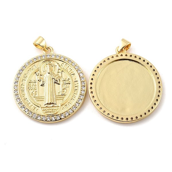 

PandaHall Rack Plating Brass Micro Pave Cubic Zirconia Pendants, Cadmium Free & Lead Free, Long-Lasting Plated, Flat Round with Saint..., Clear