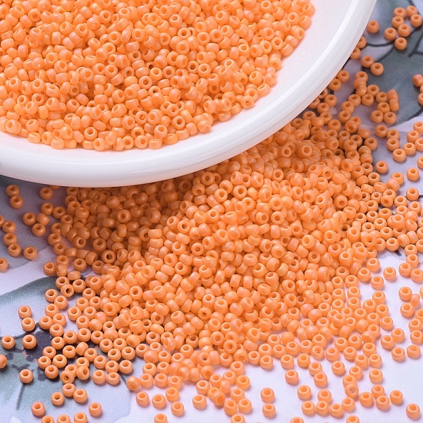 

PandaHall MIYUKI Round Rocailles Beads, Japanese Seed Beads, (RR405FR) Matte Opaque Tangerine AB, 11/0, 2x1.3mm, Hole: 0.8mm, about..., Orange