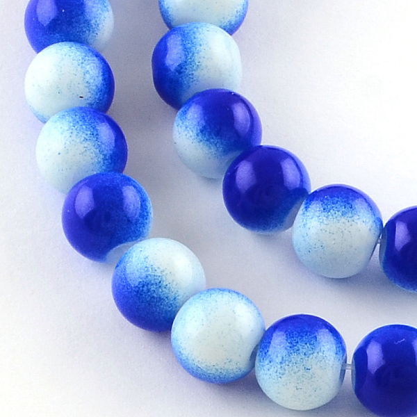 

PandaHall Two-Color Baking Painted Glass Bead Strands, Round, Blue, 8mm, Hole: 1.3~1.6mm, about 104pcs/strand, 32.7 inch Glass Round Blue