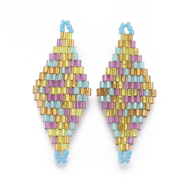 

PandaHall MIYUKI & TOHO Handmade Japanese Seed Beads Links, Loom Pattern, Rhombus, Colorful, 40~41.5x16~16.7x1.7~1.8mm, Hole: 1.4~1.5mm...