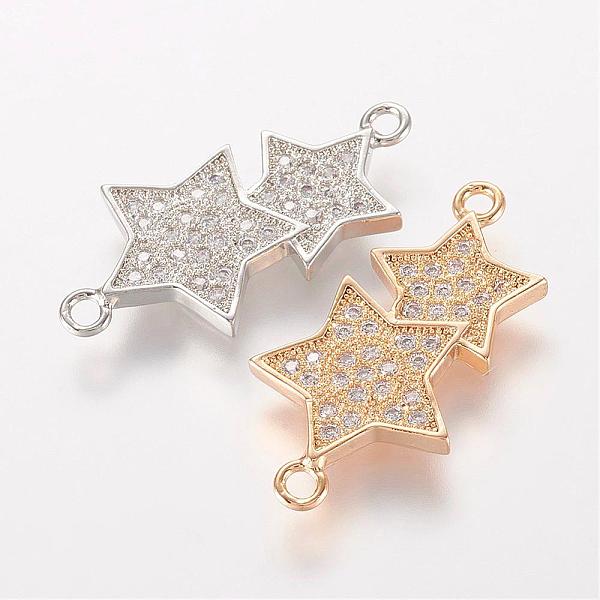 

PandaHall Brass Micro Pave Cubic Zirconia Links, Star, Mixed Color, 25x13x2mm, Hole: 1mm Brass+Cubic Zirconia Star Multicolor