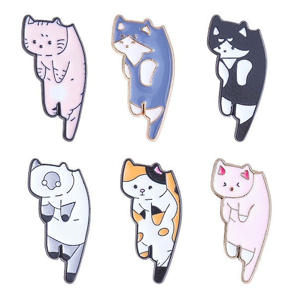 

PandaHall 6Pcs 6 Style Cat Enamel Pins, Light Gold Alloy Animal Badges for Clothes Jackets Hats, Mixed Color, 30x14mm, 1Pc/style..., Multicolor