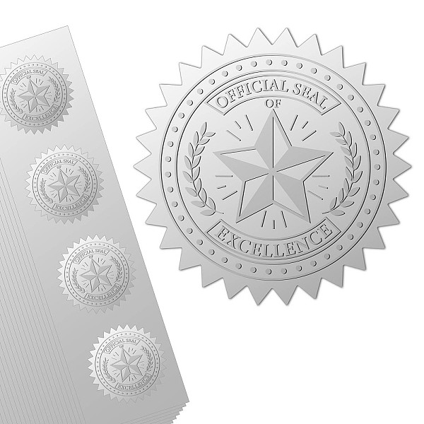 

PandaHall Custom Round Silver Foil Embossed Picture Stickers, Self Adhesive Award Certificate Seals, Metallic Stamp Seal Stickers, Star, 5cm...