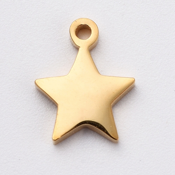 

PandaHall Vacuum Plating 304 Stainless Steel Charms, Manual Polishing, Star, Golden, 8.5x7x1mm, Hole: 0.8mm 304 Stainless Steel Star