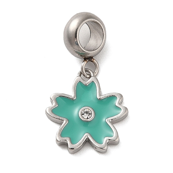 

PandaHall 304 Stainless Steel Enamel European Dangle Charms, Large Hole Pendants with Crystal Rhinestone, Sakura, Stainless Steel Color..., Clear